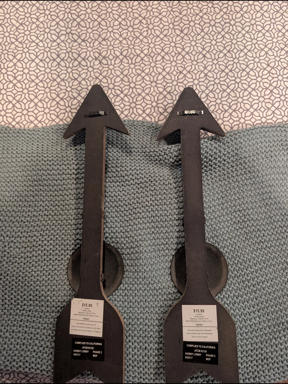 Wall Decor - Arrow Shaped Candle Holders W/Wall Mount